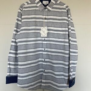 NWT Craft + Flow Men's Parker Long Sleeve Collard Navy Striped Button Up Size L